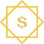 A dollar sign in an abstract square frame.